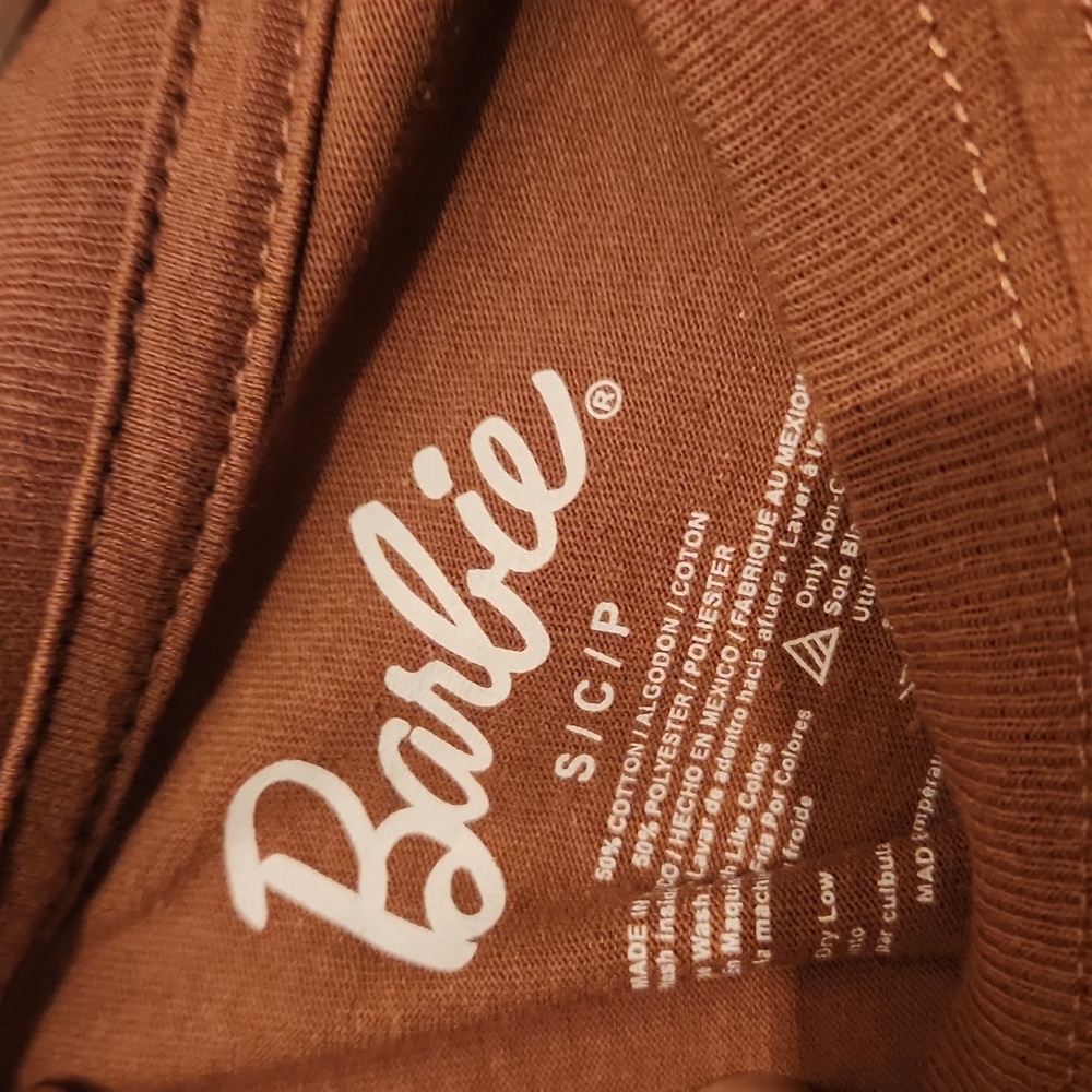 Barbie Crop Top Tee, size Small, Brown with Pink Glitter - Picture 2 of 3